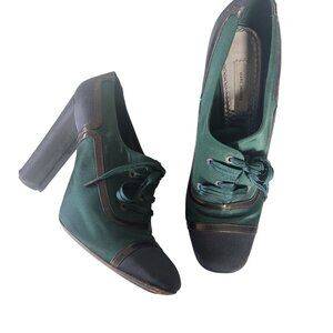 Marc Jacobs Green Satin Lace-Up Block Heel Shoes EU40 / US 9-9.5 FLAWED